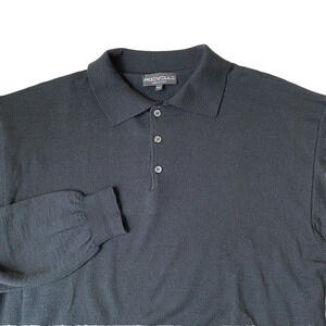 Roevelle Men Merino Wool Blend Polo Sweater 1XLT Black Long Sleeve Made in Italy